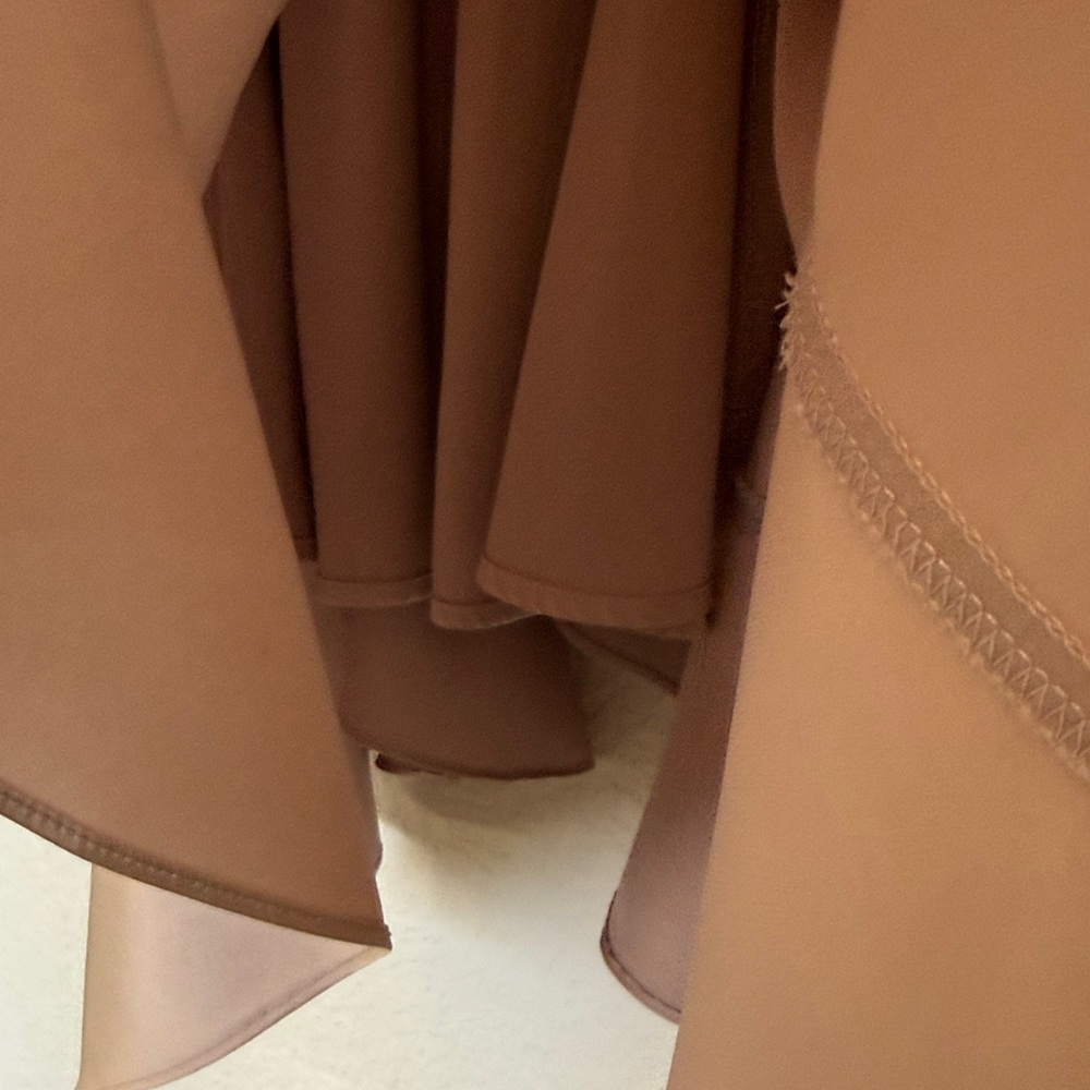 Satin‎ Wrap Dress in Champagne With Ruffled Asymmetric Hem - Picture 9 of 16